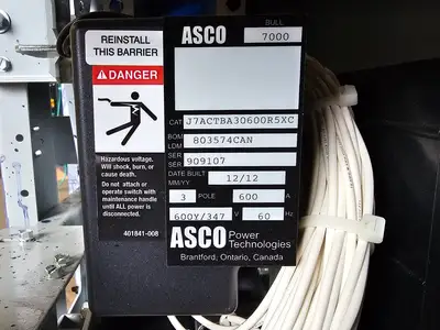Used 2012 ASCO J7ACTBA30600R5XC Switchgears British Columbia CA | Lenmark #1426976