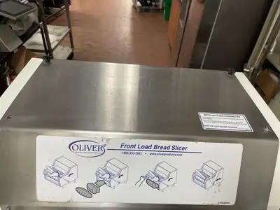 Used Oliver Used Oliver 732-N Legacy Countertop Front Load Bread Slicer with Stand 120V Bread Slicers Illinois US | Falcon Restaurant Supply #1376037