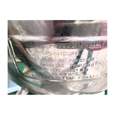 Used 5 Gal Lee Metal Products Jacketed Double Motion Kettle Sweep Agitator