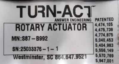 NEW TURN-ACT S87-B992 ROTARY ACTUATOR S87B992