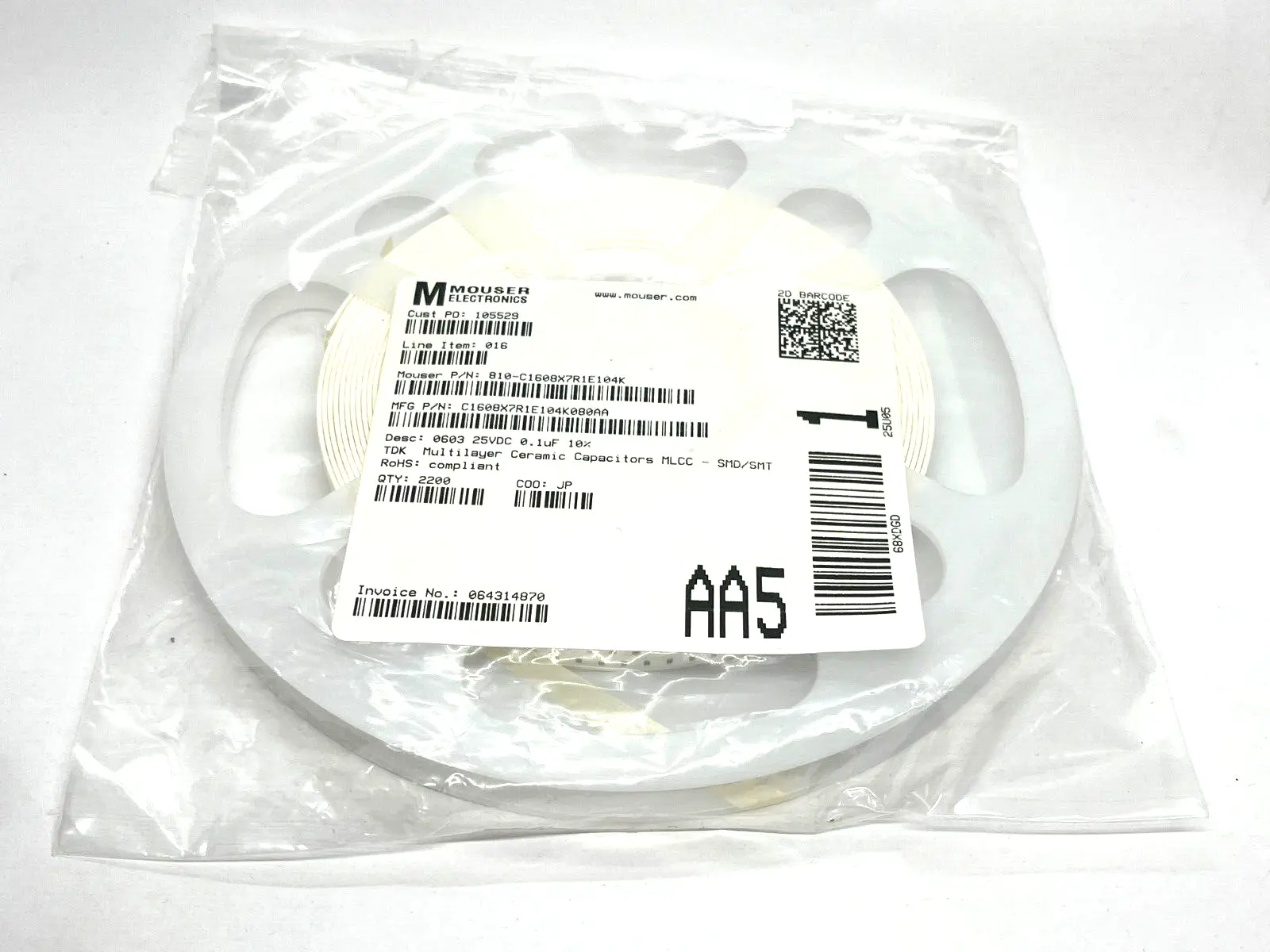 New | in-Stock TDK C1608X7R1E104K080AA Capacitors Michigan US | Maverick Industrial Sales #1487193
