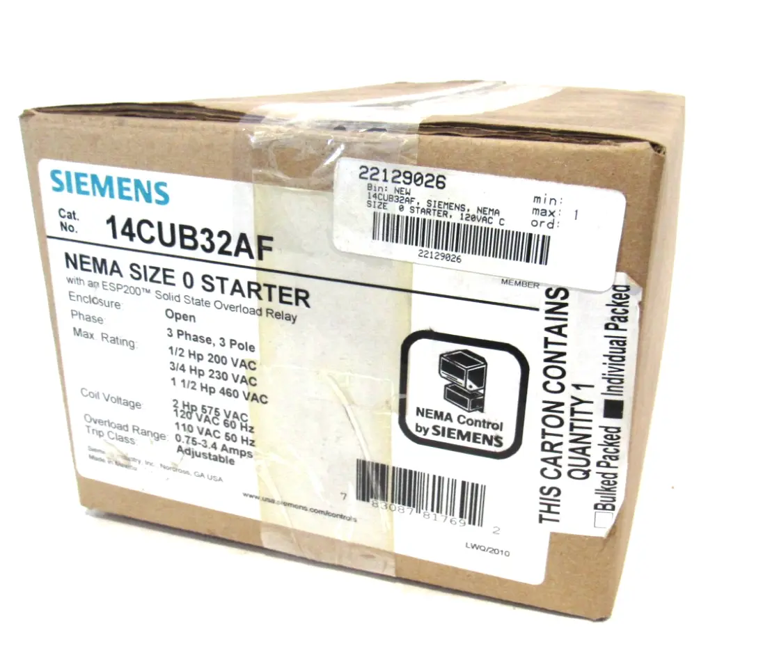 NEW SIEMENS 14CUB32AF SIZE 0 STARTER 3 POLE 3 PHASE