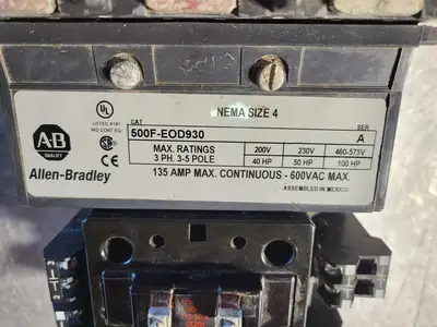 Used ALLEN-BRADLEY 500F-EOD930 Switchgears British Columbia CA | Lenmark #242466