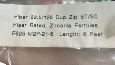 NEW SIECOR ST/SC FIBER OPTIC CABLE 62.5/125 6FT. LOT OF 6