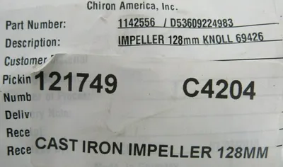 NEW CHIRON AMERICA 1142556/D53609224983 CAST IRON IMPELLER 128MM 69426 121749