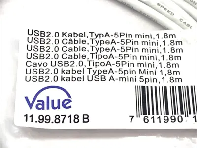 New | in-Stock Value USB 2.0 Type A 5-Pin Cable 1.8m Cable & Wire Michigan US | Maverick Industrial Sales #1397894