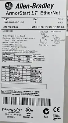 Allen Bradley 294E-FD1P5P-G1-SB Ser A ArmorStart LT Ethernet (BIN761)