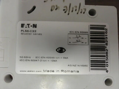EATON PLS6-C3/2 2 POLE, 3A, CIRCUIT BREAKER