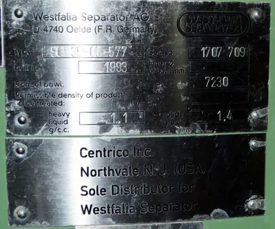Westfalia SC 35-06-577 Hydrostop clarifier centrifuge, 316SS.