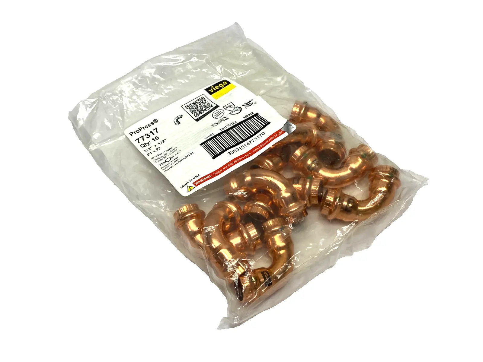 New | in-Stock Viega ProPress 90° Elbow, Copper, Press Conn. 1/2" x 1/2" PACK OF 10 Plumbing Equipment Michigan US | Maverick Industrial Sales #1483162