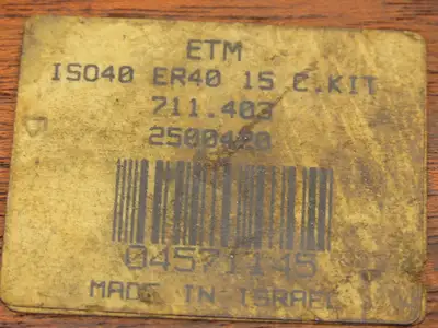 ETM ISO40 ER40 15 Collet Chuck Kit 1/8-1" With 40 ER40X2.165 E Chuck & Wrench