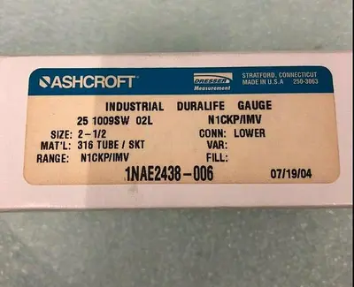ASHCROFT INDUSTRIAL DURALIFE GAUGE 25 1009SW 02L