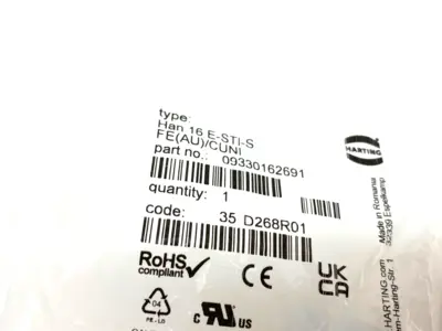 NEW HARTING INSERT HAN 16E-MALE-SCREW FE(AU)/CUNI TYPE J