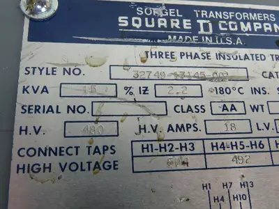 Square D 32749-17145-001 Stepdown Transformer 15 kVA 3Ph HV 480V LV 208Y/120