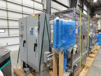 Shibuya Hoppmann Norwalt Aerosol Can Puck Sorter Inserter Line w/ Feeder Hopper