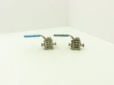 VNE 1/2"-316 1/2" Stainless Steel Sanitary Tri-Clamp Ball Valve 1000WOG Lot of 2