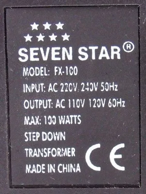 NEW SEVEN STAR FX-100 STEP DOWN TRANSFORMER FX100 INPUT 220V-240V OUTPUT 110V-12