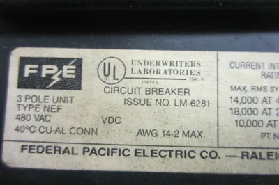 FEDERAL PACIFIC ELECTRIC LM-6281 CIRCUIT BREAKER LM6281