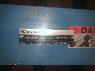 20" Dezurik KGS Pneumatic Knife Gate Valve , Unused