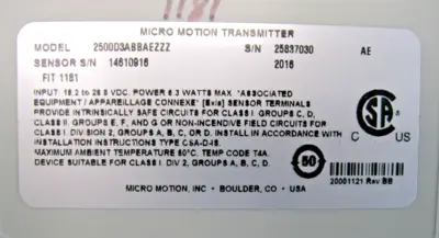 USED Micromotion 2500 D3ABBAEZZZ