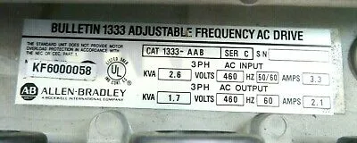 USED ALLEN BRADLEY 1333-AAB AC DRIVE SERIES C 460V 50/60HZ 3.3AMPS 1333AAB