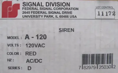 NEW FEDERAL SIGNAL A-120 ELECTROMECHANICAL 120VAC A120