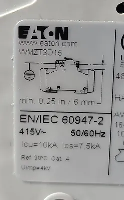 EATON WMZT3D15 Circuit Breaker. Loc 4D19*
