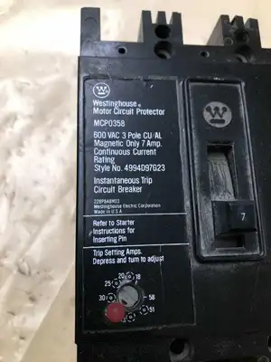 Westinghouse MCP0358 7A 3 Pole Molded Case Circuit Breaker MCCB 600V
