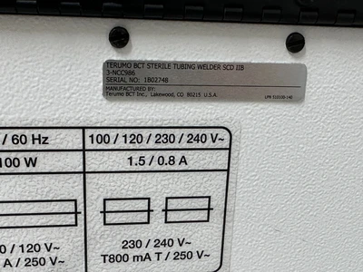 2021 Terumo BCT SCD IIB Sterile Tubing Welder 3NCC986