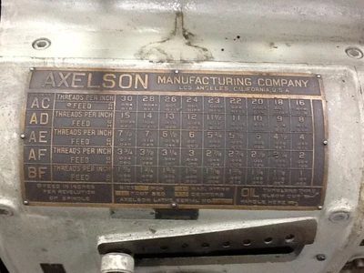 32" x 432" AXELSON LATHE. STOCK #1425115