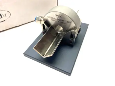 USED MAHR DIMENSIONAIR 2-JET AIR RING GAUGE W/ GUIDE CHUTES & BASE PLATE