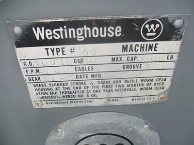 3500 Lb. Westinghouse / Reuland, geared overhead elevator traction machine