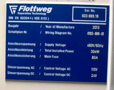 Flottweg AC 2000-430 vegetable oil purifier, 316SS.