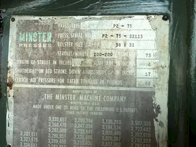 Used MINSTER P2-75 High Speed Production Presses Ohio US | G-2000, Inc. #1411737