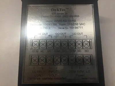 OakTec WMR-42-15HS Dual Limit Watt Meter 115/230VAC