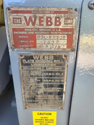 Used WEBB R3L-8008 Plate Bending Rolls including Pinch Louisiana US | Pinpoint Machine #1420661