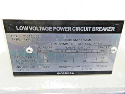 Used GE AKR-7F-100 Circuit Breakers Ohio US | Equipment Recovery Corp. #1329729