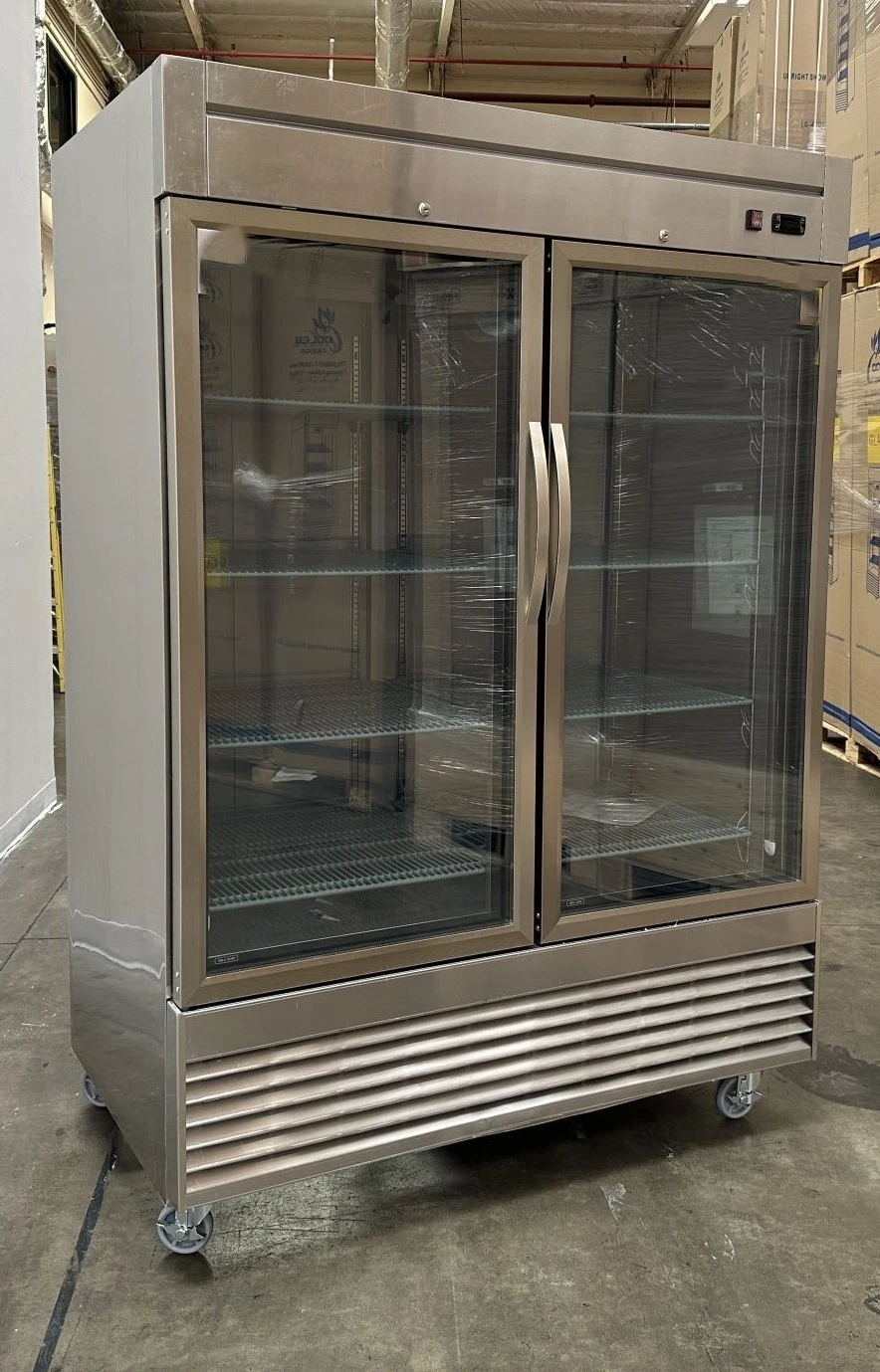 171-0169 54” Stainless Steel Self Contained Glass 2 Door Reach In Cooler