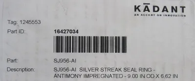 NEW KADANT SJ956-AI SILVER STREAK SEAL RING 9" O.D. x 6.62" I.D. SJ956AI