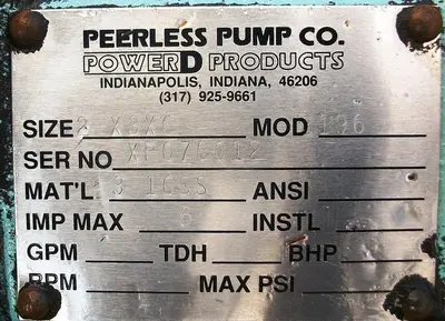 Pump, Centrif., 15 HP, S/st, 3" x 2", Power D, #S730031