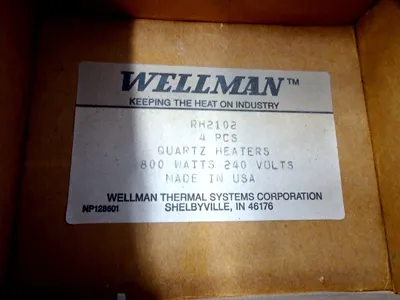 LOT OF 16 NEW WELLMAN RH2102 QUARTZ HEATER ELEMENTS 800 WATTS 240 VOLTS