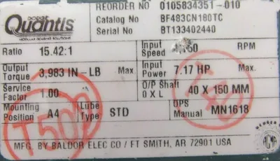 NEW DODGE QUANTIS BF483CN180TC GEAR REDUCER 15.42:1