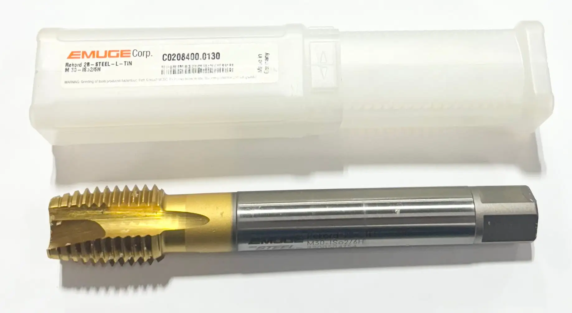 EMUGE M30 x 3.5mm HSS-E Cobalt Spiral Point Plug Tap 4FL 6H Tin Coated