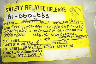 NEW FISHER 1E805227082 ACTUATOR SPRING