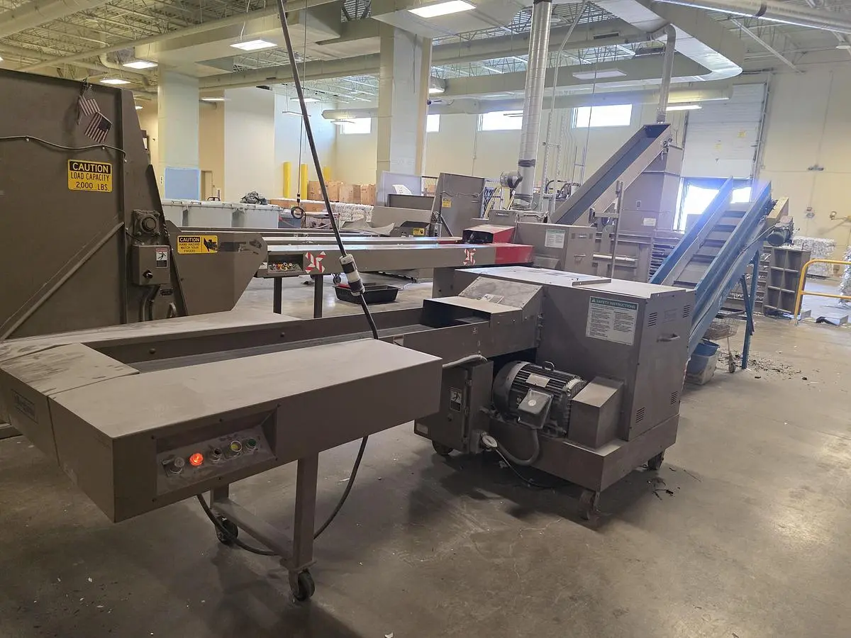 USED ALLEGHENY 18-250C STRIP-CUT SHREDDER & TAKE-A-WAY CONVEYOR