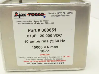 Ajax Tocco 000651 Capacitor Induction Heating .01uF 20,000 VDC 10A rms @ 60HZ