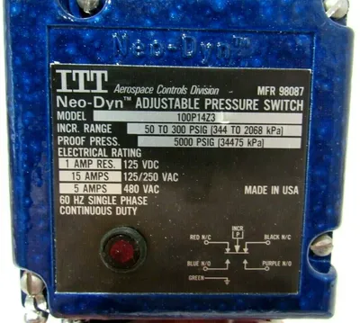 NEW ITT NEO-DYN 100P14Z3L ADJUSTABLE PRESSURE SWITCH
