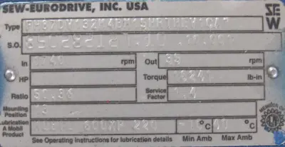 NEW SEW EURODRIVE DFV132M4BN15HRTHEV1C GEARMOTOR FH87DV132M4BM15HRTHEV1C 50.36:1
