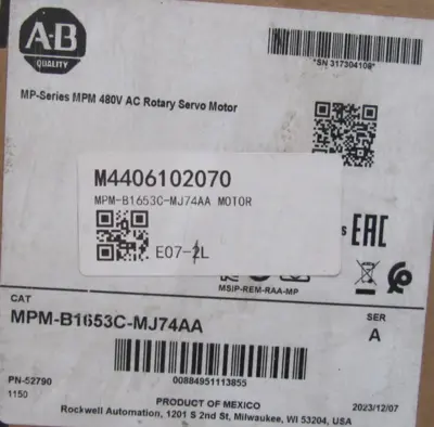 ALLEN BRADLEY MPM-B1653C-MJ74AA SERVO MOTOR SER A NEW SURPLUS MPMB1653CMJ74AA