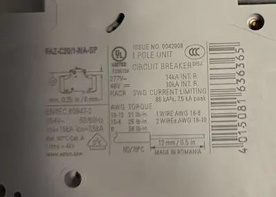 Eaton FAZ-C20/ 1-NA-SP Circuit Breaker 20A 1 pol. (BIN 4.5.4)